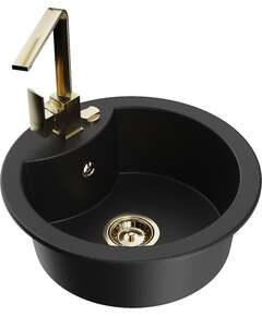 Mexen Diego zlewozmywak granitowy 1-komorowy z baterią kuchenną Rita, czarny - 6512-77-670300-50