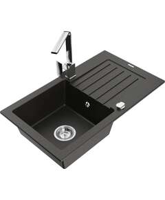 Mexen Pablo zlewozmywak granitowy 1-komorowy z ociekaczem i baterią kuchenną Rita, czarny/złoty metalik- 6510-75-670300-00