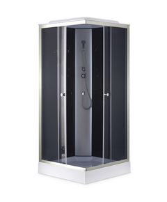 Gotland Dušas kabīne GOTLAND Nora 80x80x215cm, seklais paliktnis 12cm, priekšējie stikli peleki, aizmugure melna