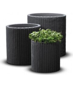 KETER S+M+L CYLINDER PLANTERS trīs puķu podu komplekts, antracīta pelēka