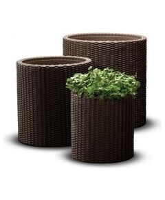 KETER S+M+L CYLINDER PLANTERS trīs puķu podu komplekts, brūns