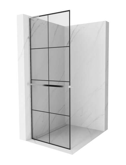 Mexen Kioto+ L ścianka prysznicowa z półką Walk-in 80 x 200 cm, czarny wzór, chrom - 800-080-123-01-77