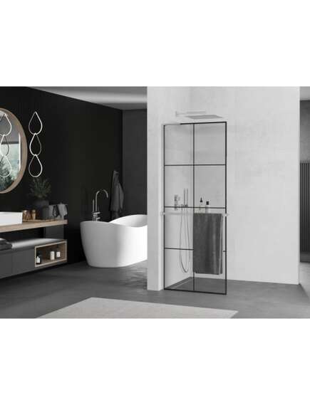 Mexen Kioto+ L ścianka prysznicowa z półką Walk-in 80 x 200 cm, czarny wzór, chrom - 800-080-123-01-77, изображение 2