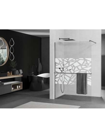 Mexen Kioto+ ścianka prysznicowa z półką Walk-in 90 x 200 cm, biały wzór, gun gray szczotkowany - 800-090-121-66-85, изображение 2