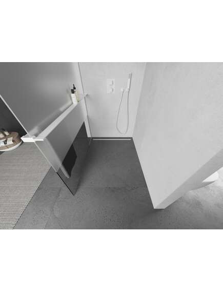 Mexen Kioto+ ścianka prysznicowa z półką Walk-in 100 x 200 cm, transparent/szron, biała - 800-100-121-20-35, изображение 3