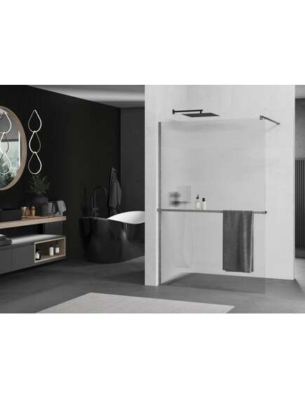 Mexen Kioto+ ścianka prysznicowa z półką Walk-in 140 x 200 cm, prążki, gun gray szczotkowany - 800-140-121-66-09, изображение 2