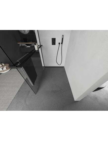 Mexen Kioto+ ścianka prysznicowa z półką Walk-in 75 x 200 cm, transparent, czarna - 800-075-121-70-00, изображение 3
