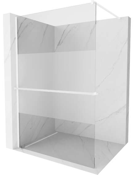 Mexen Kioto+ ścianka prysznicowa z półką Walk-in 100 x 200 cm, transparent/szron, biała - 800-100-121-20-35
