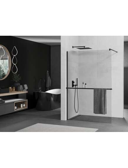 Mexen Kioto+ ścianka prysznicowa z półką Walk-in 75 x 200 cm, transparent, czarna - 800-075-121-70-00, изображение 2