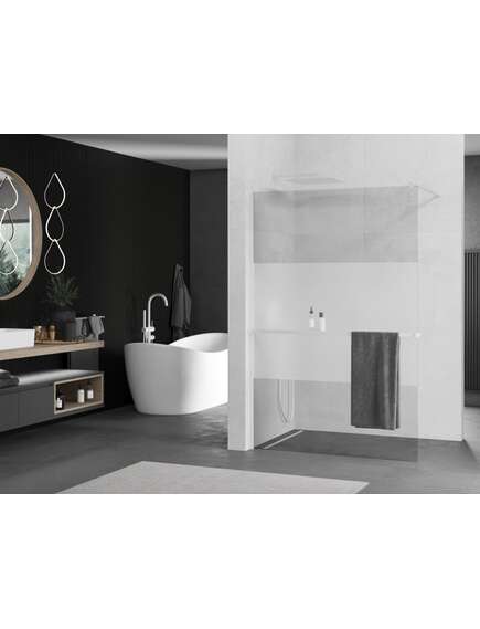 Mexen Kioto+ ścianka prysznicowa z półką Walk-in 100 x 200 cm, transparent/szron, biała - 800-100-121-20-35, изображение 2