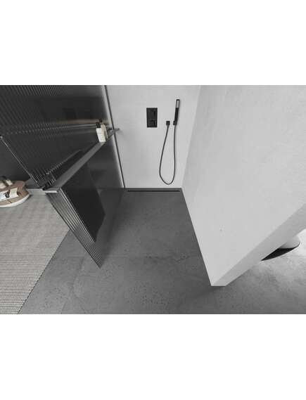 Mexen Kioto+ ścianka prysznicowa z półką Walk-in 140 x 200 cm, prążki, gun gray szczotkowany - 800-140-121-66-09, изображение 3