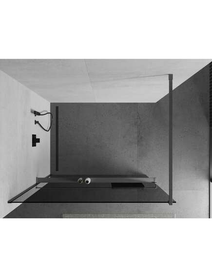 Mexen Kioto+ ścianka prysznicowa z półką Walk-in 90 x 200 cm, grafit, gun gray szczotkowany - 800-090-121-66-40, изображение 4