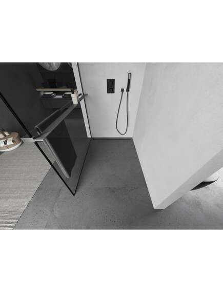 Mexen Kioto+ ścianka prysznicowa z półką Walk-in 90 x 200 cm, czarny wzór, gun gray szczotkowany - 800-090-121-66-70, изображение 3
