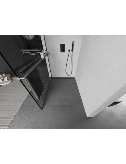 Mexen Kioto+ ścianka prysznicowa z półką Walk-in 70 x 200 cm, czarny wzór, gun gray szczotkowany - 800-070-121-66-78, 3 image