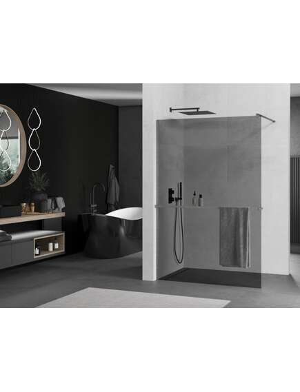 Mexen Kioto+ ścianka prysznicowa z półką Walk-in 90 x 200 cm, grafit, gun gray szczotkowany - 800-090-121-66-40, изображение 2