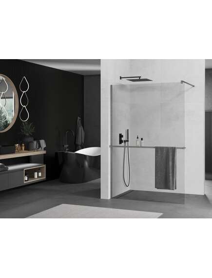 Mexen Kioto+ ścianka prysznicowa z półką Walk-in 120 x 200 cm, transparent, gun gray szczotkowany - 800-120-121-66-00, изображение 2