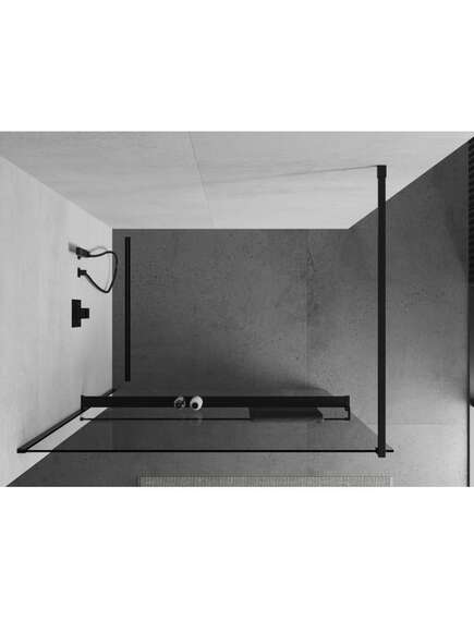 Mexen Kioto+ ścianka prysznicowa z półką Walk-in 75 x 200 cm, transparent, czarna - 800-075-121-70-00, изображение 4