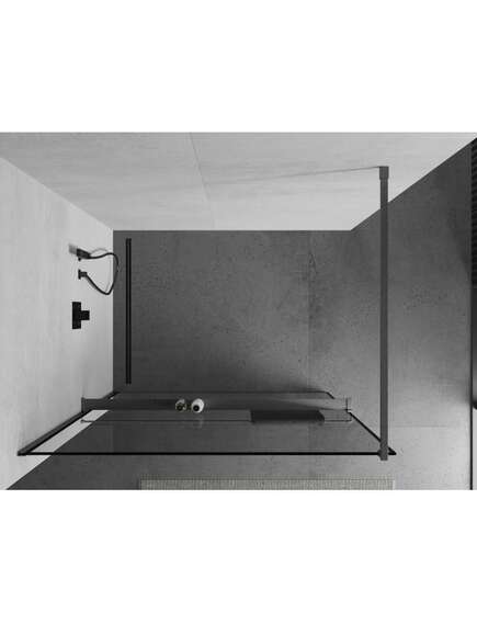 Mexen Kioto+ ścianka prysznicowa z półką Walk-in 90 x 200 cm, czarny wzór, gun gray szczotkowany - 800-090-121-66-70, изображение 4