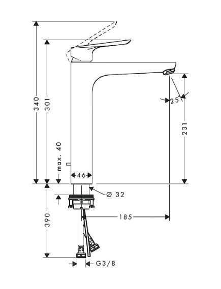 Hansgrohe Logis E 230 izlietnes maisītājs, ar pop-up, hroms - gab., 2 image