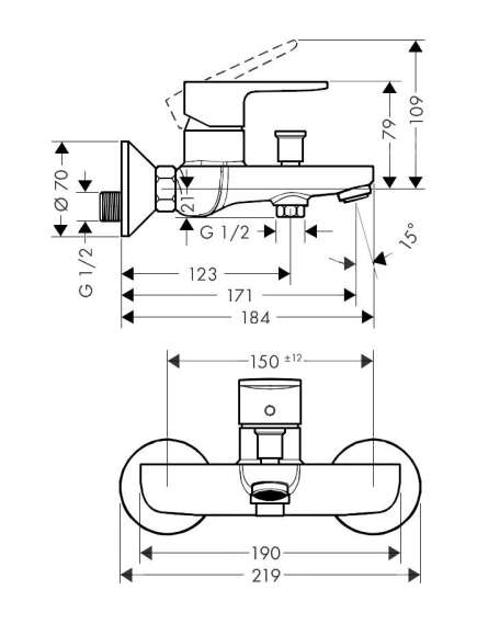 Hansgrohe Vernis Blend vannas maisītājs, matēts melns - gab., 2 image