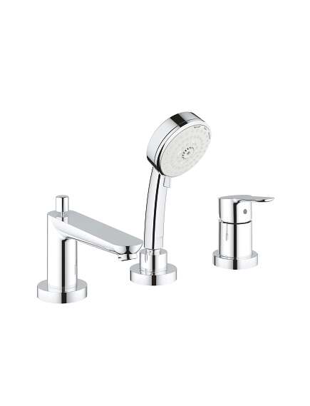 Grohe BauEdge trīsdaļīgs vannas maisītājs uz malas ar izvelkamu dušu, hroms - gab.