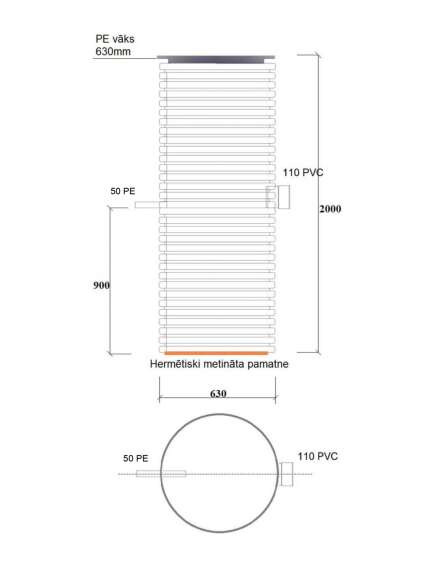 Станция насосная D630, H2m, D110 h0.9m, D50 h0.9m