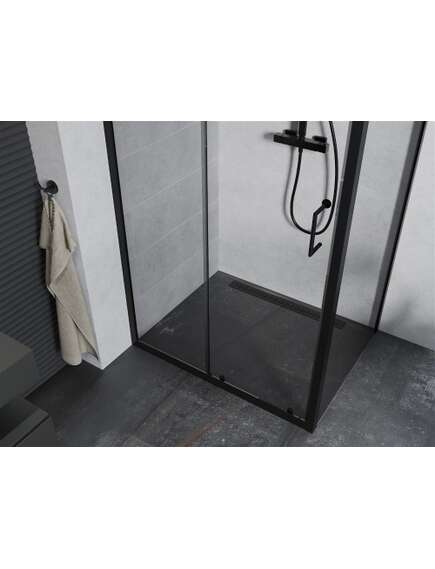 Mexen Apia kabina prysznicowa rozsuwana 90 x 80 cm, transparent, czarna - 840-090-080-70-00, изображение 4