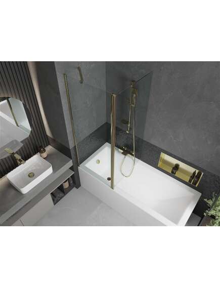 Mexen Flip parawan nawannowy 1-skrzydłowy 140 x 150 cm, transparent, złoty - 894-140-101-50-00, 5 image