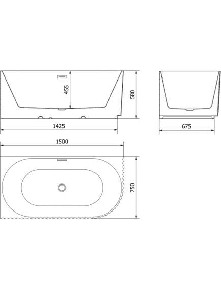 Mexen Gia wanna wolnostojąca narożna ryflowana lewa 150 x 75 cm, czarna mat, przelew gun metal - 52701507571L-95, 3 image