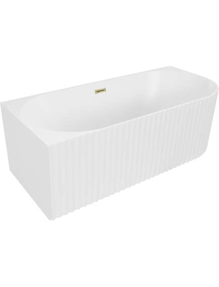 Mexen Gia wanna wolnostojąca narożna ryflowana lewa 150 x 75 cm, biała mat, przelew złoty - 52701507501L-50