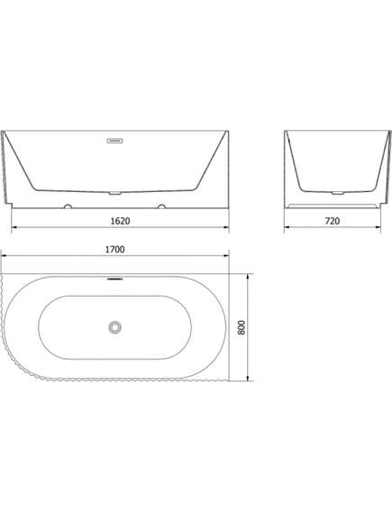 Mexen Gia wanna wolnostojąca narożna ryflowana prawa 170 x 80 cm, czarna mat, przelew nikiel szczotkowany - 52701708071P-97, изображение 3