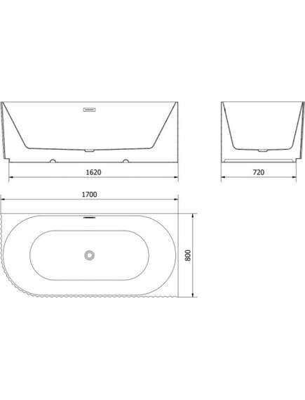 Mexen Gia wanna wolnostojąca narożna ryflowana prawa 170 x 80 cm, biała połysk, przelew nikiel szczotkowany - 52701708000P-97, изображение 3