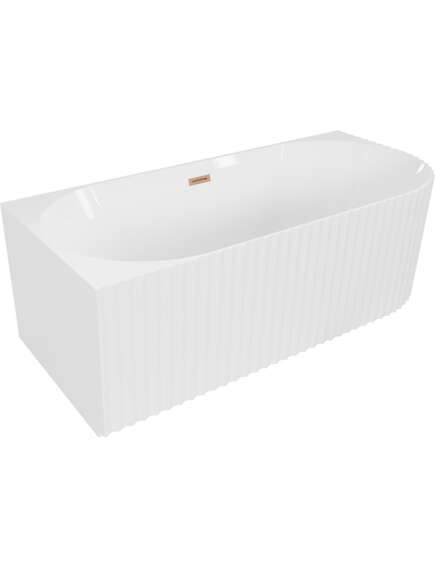 Mexen Gia wanna wolnostojąca narożna ryflowana lewa 170 x 80 cm, biała połysk, przelew miedź szczotkowana - 52701708000L-65
