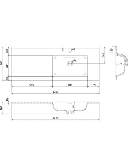 Mexen Otis umywalka wpuszczana w blat prawa 121 x 46,5 cm, biała mat - 25181201P, 3 image