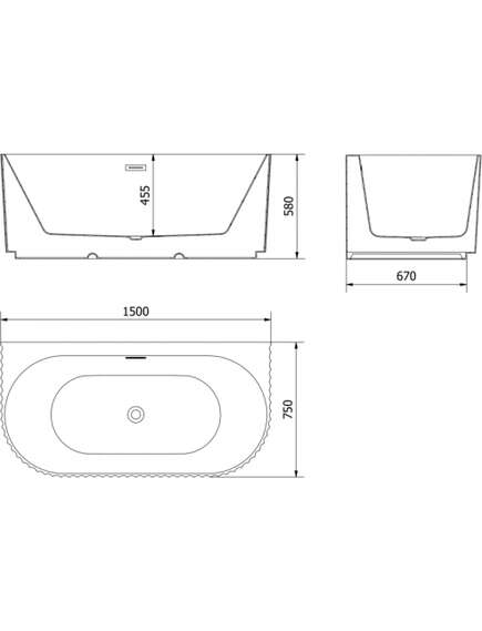 Mexen Sella wanna wolnostojąca przyścienna ryflowana 150 x 75 cm, biała połysk, przelew czarny - 52711507500-70, 3 image