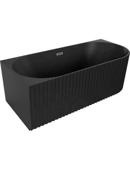 Mexen Gia wanna wolnostojąca narożna ryflowana lewa 150 x 75 cm, czarna mat, przelew gun gray szczotkowany - 52701507571L-66