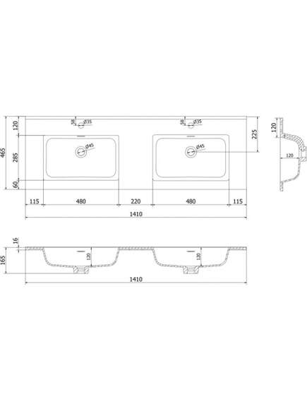 Mexen Otis umywalka wpuszczana w blat podwójna 141 x 46,5 cm, biała połysk - 25181400D, 3 image