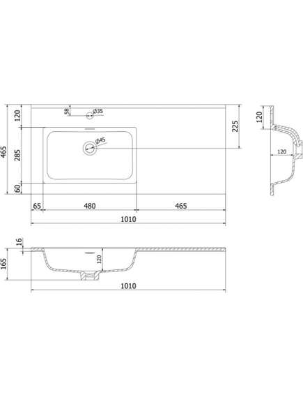 Mexen Otis umywalka wpuszczana w blat lewa 101 x 46,5 cm, czarna mat - 25181071L, 3 image