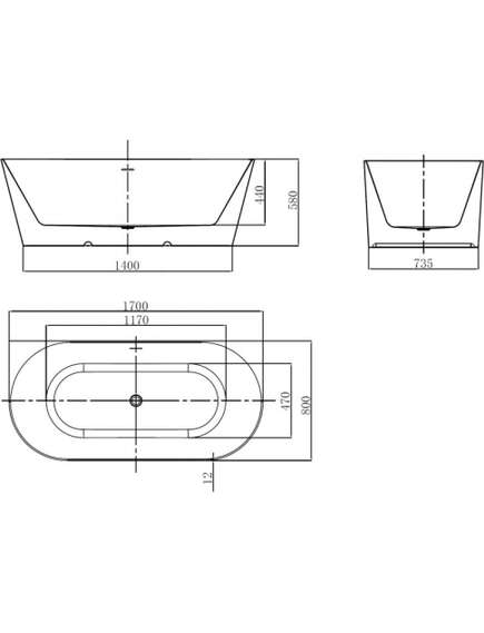 Mexen Oval Slim wanna wolnostojąca przyścienna 170 x 80 cm, biała, przelew gun gray szczotkowany - 52661708000-66, изображение 3