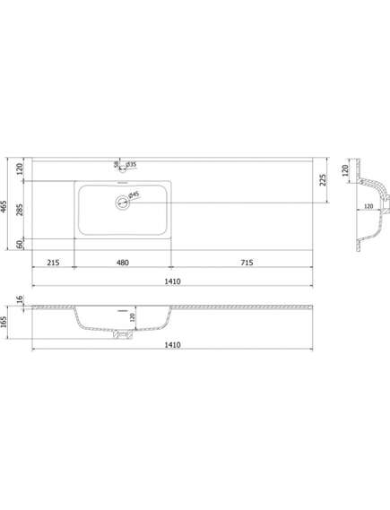 Mexen Otis umywalka wpuszczana w blat lewa 141 x 46,5 cm, czarna mat - 25181471L, 3 image