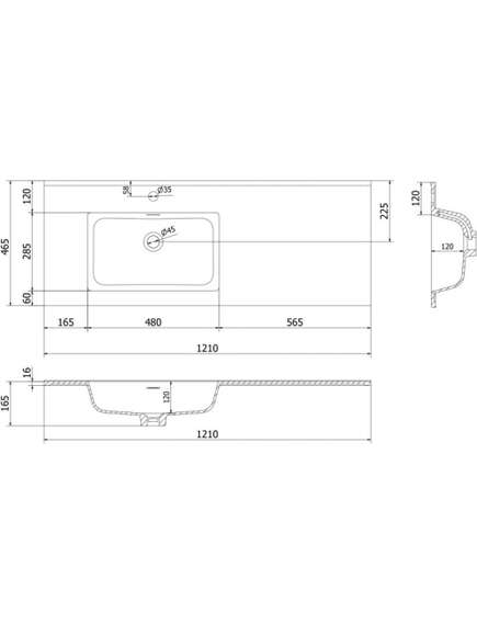 Mexen Otis umywalka wpuszczana w blat lewa 121 x 46,5 cm, biała mat - 25181201L, 3 image