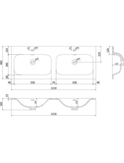 Mexen Vela umywalka wpuszczana w blat podwójna 121 x 46,5 cm, biała połysk - 25231200D, 3 image