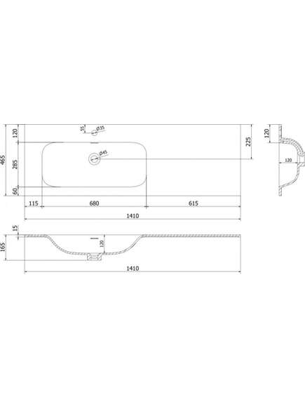 Mexen Vela umywalka wpuszczana w blat lewa 141 x 46,5 cm, biała połysk - 25231400L, 3 image