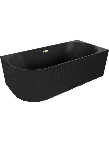 Mexen Gia wanna wolnostojąca narożna ryflowana prawa 150 x 75 cm, czarna mat, przelew złoty szczotkowany - 52701507571P-55