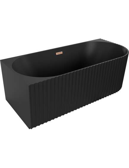 Mexen Gia wanna wolnostojąca narożna ryflowana lewa 170 x 80 cm, czarna mat, przelew miedź szczotkowana - 52701708071L-65