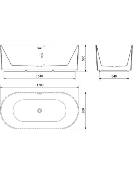 Mexen Paola wanna wolnostojąca ryflowana 170 x 80 cm, czarna mat, przelew gun gray szczotkowany - 52721708071-66, изображение 3