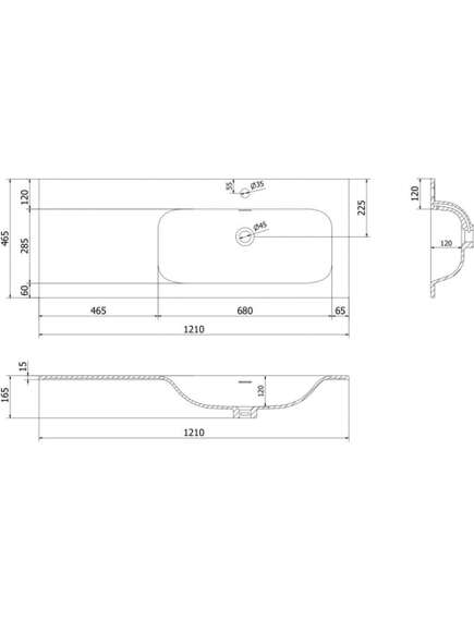 Mexen Vela umywalka wpuszczana w blat prawa 121 x 46,5 cm, biała połysk - 25231200P, 3 image