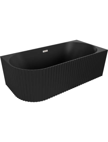 Mexen Gia wanna wolnostojąca narożna ryflowana prawa 170 x 80 cm, czarna mat, przelew nikiel szczotkowany - 52701708071P-97