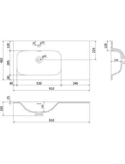 Mexen Vela umywalka wpuszczana w blat lewa 91 x 46,5 cm, czarny mat - 25239071L, 3 image