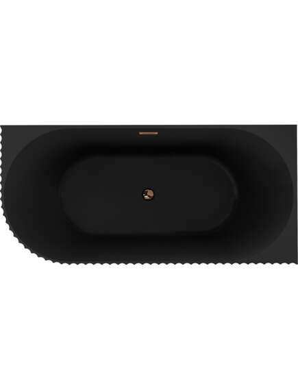 Mexen Gia wanna wolnostojąca narożna ryflowana prawa 150 x 75 cm, czarna mat, przelew różowe złoto - 52701507571P-60, изображение 2